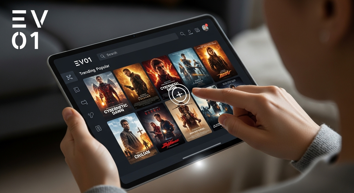 A user adding a movie to their personalized watchlist on the EV01 streaming platform for later viewing.